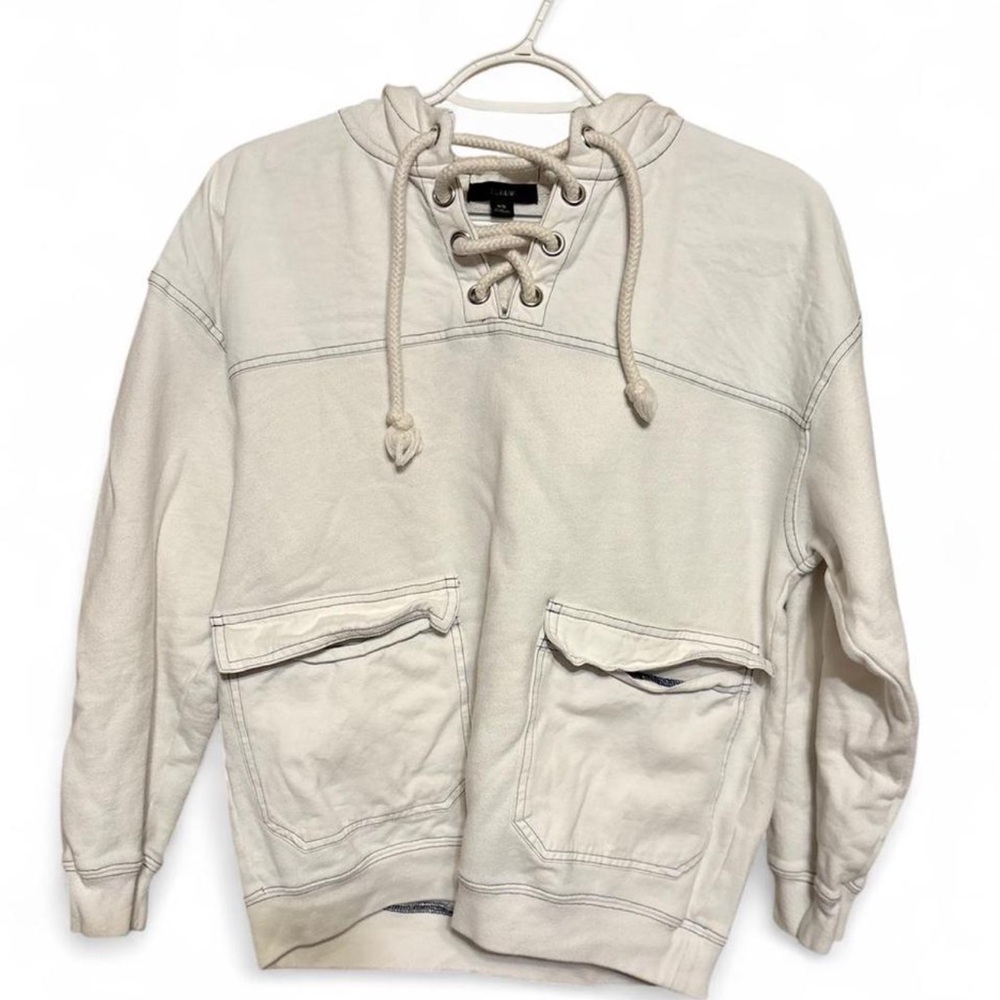 J. Crew Off-White Hoodie with Lace-Up Neck